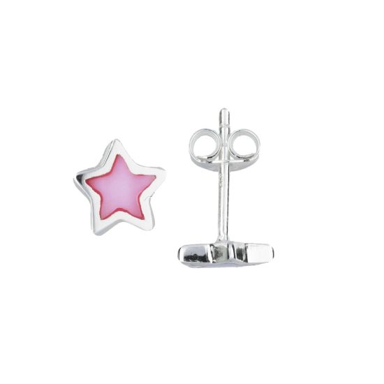 Zilveren oorstekers ster roze 106401800