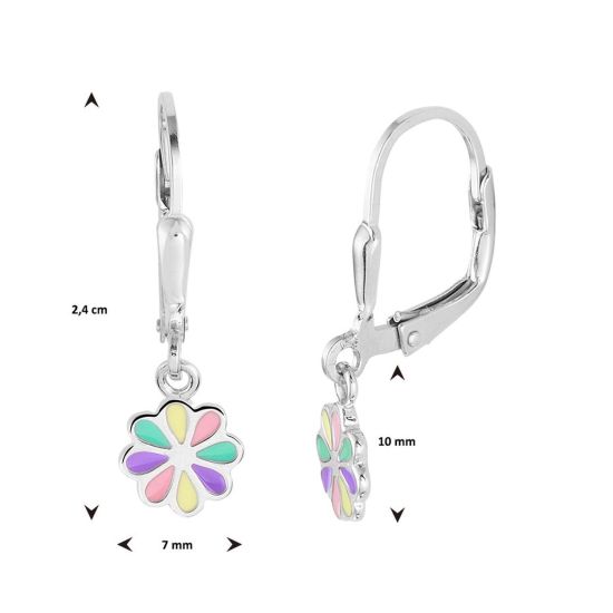 Zilveren oorhangers bloem multi color 1332043