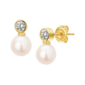 Gouden oorstekers zoetwaterparel en zirkonia 4018916