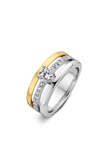 Zilveren ring met goud en zirkonia RF626847-58