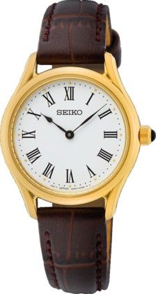 Seiko horloge dames geel met een bruine lerenband SWR072P1