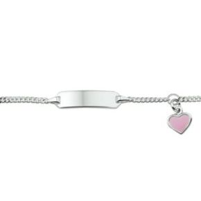 Zilveren plaat armband met hartje roze 9-11cm 1329665