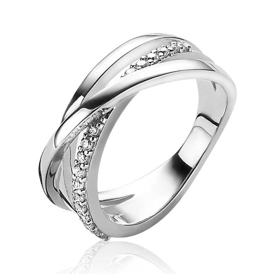 Zilveren ring cross-over met zirkonia ZIR1774-52