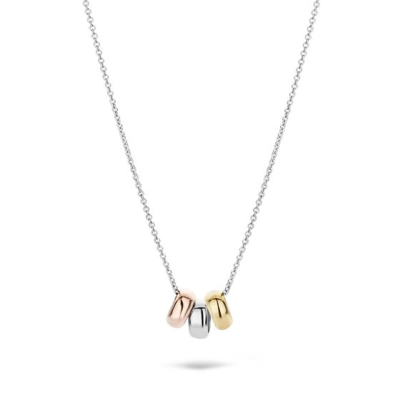 Witgouden collier 3x cirkel tricolor 3055WYR