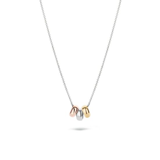 Witgouden collier 3x cirkel tricolor 3055WYR