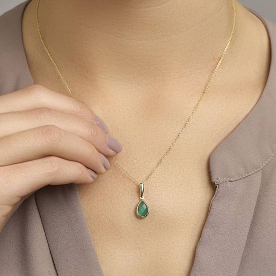 Gouden hanger groen agaat druppel 4017175