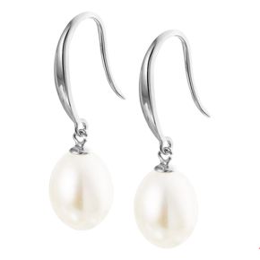 Zilveren oorhanger met parel (gerhodineerd)