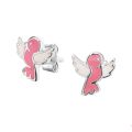 Zilveren oorstekers vogel wit/roze 1325529