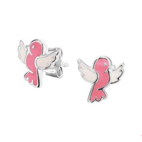 Zilveren oorstekers vogel wit/roze 1325529