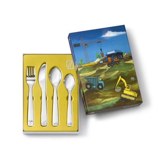 4-delig kindercouvert staal Bouwvoertuigen