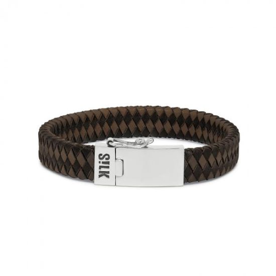 Zilveren sluiting armband zwart/bruin leer 841BBR.20