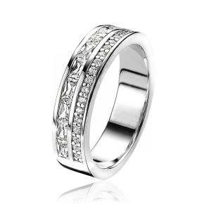 ZINZI ZILVEREN CHIQUE RING BEZET MET VERSCHILLENDE VORMEN WITTE ZIRCONIA'S ZIR2118 DAMES