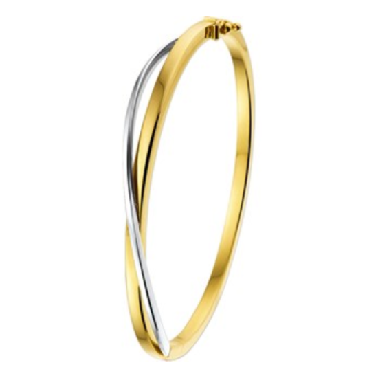 Gouden bangle bicolor scharnier vlakke buis 3 x 60mm 4201516