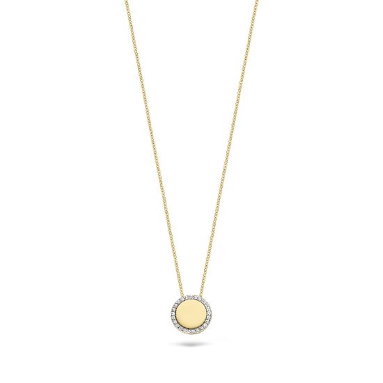 Gouden collier plaatje zirkonia 3124YZI