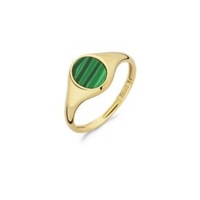 Gouden zegelring malachiet mt 48 1214YMA/48