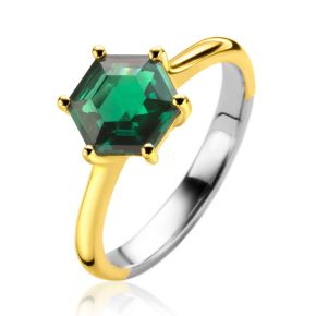 Zilver vergulde ring groene zirkonia ZIR2259G-54