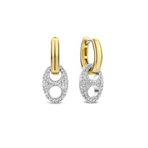 Zilveren oorringen met bedels zirkonia geel verguld 7878ZY