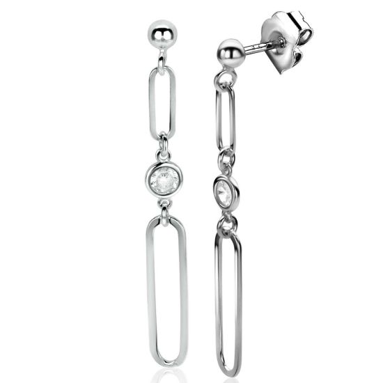 Zilveren oorhanger oorhangers paperclip ketting zirconia