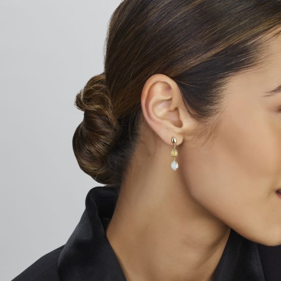 Gouden oorhangers blauw topaas en peridot 4027558