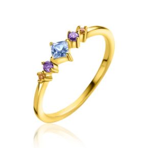 Zilver vergulde ring zirkonia blauw/paars/geel ZIR2443-54