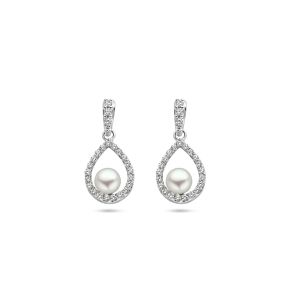 Zilveren Oorhangers parel en zirkonia