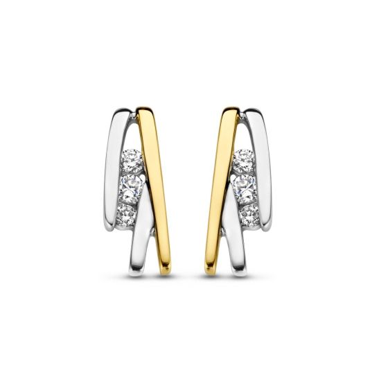 Gouden oorstekers bicolor 0.15ct H/SI