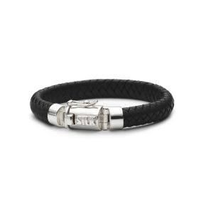 Zilveren sluiting armband zwart/blauw leer 326BBU/19cm
